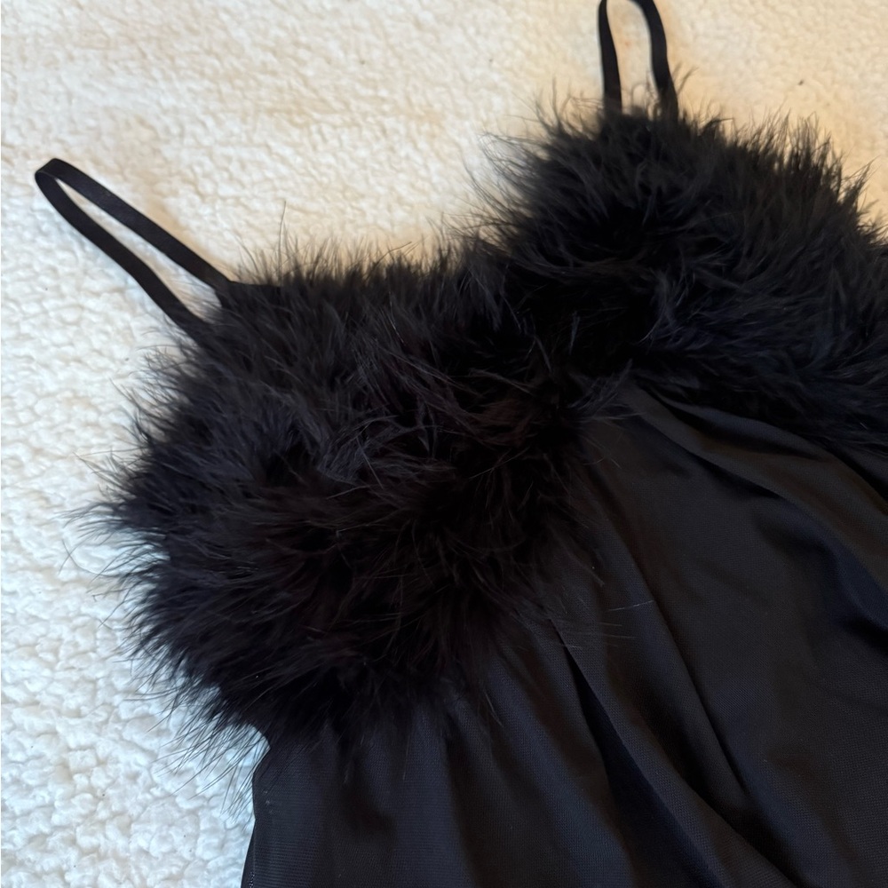 Sexy Black fuzzy night slip made of polyester and spandex small love highlight
